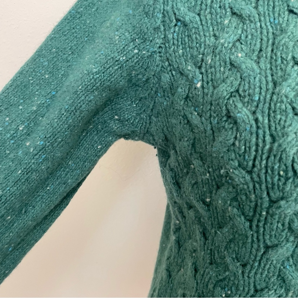 IrelandsEye Wool & Cashmere Green Horseshoe Cable V-Neck Sweater Size Small - Picture 5 of 7